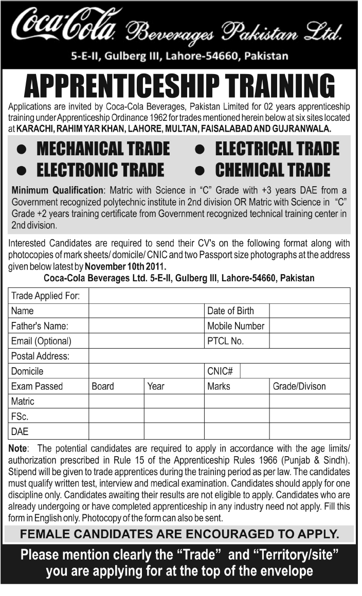 CocaCola Beverages Pakistan, Apprenticeship Training in Karachi, Rahim
